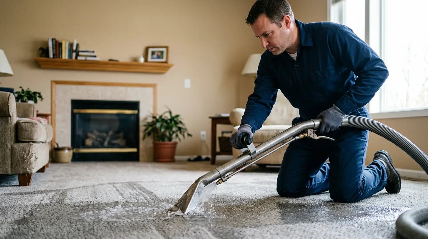 Water damage restoration technician working near Llano, TX